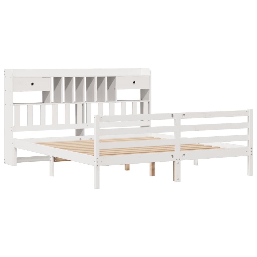 Bookcase Bed without Mattress White 180x200 cm Super King Solid Wood Pine