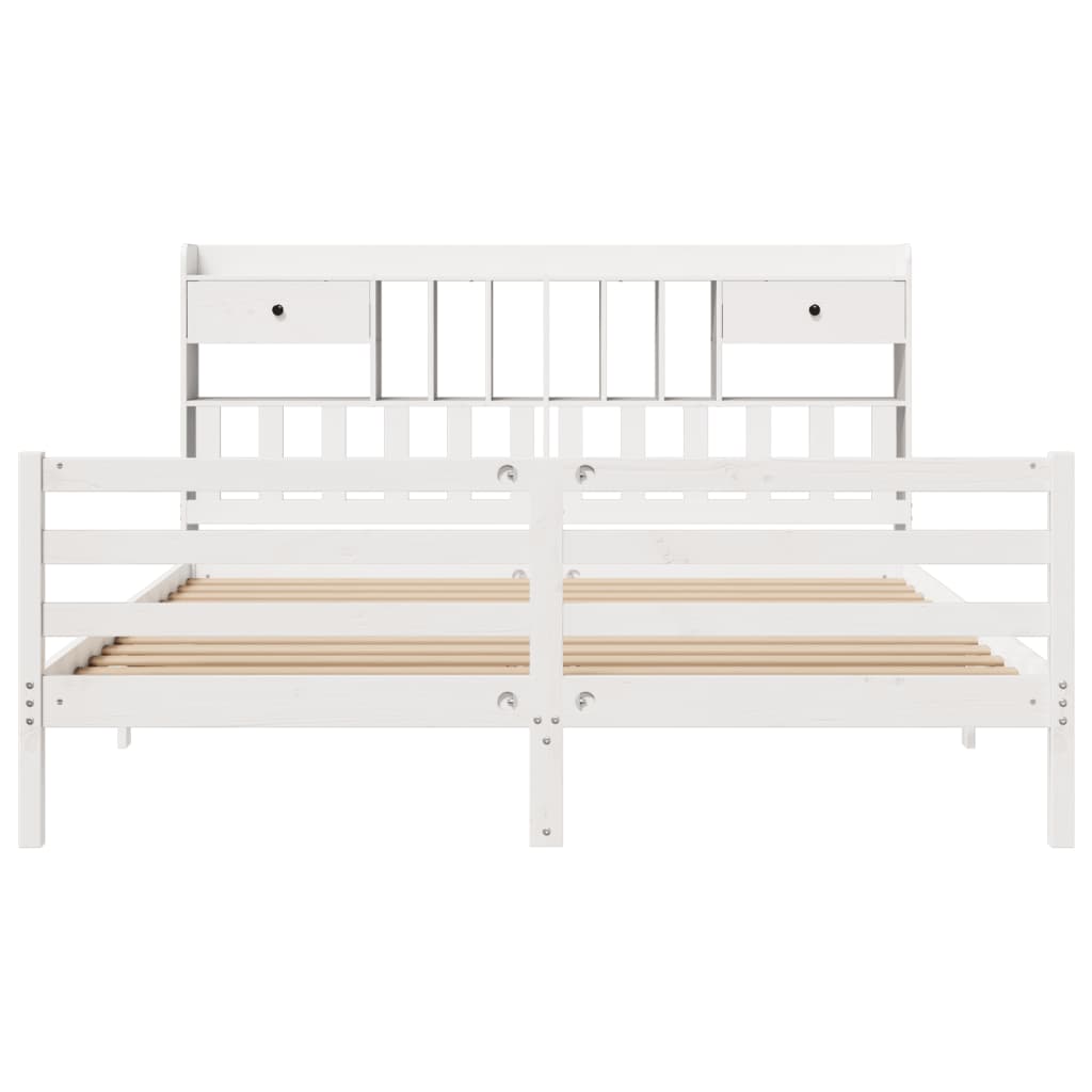 Bookcase Bed without Mattress White 180x200 cm Super King Solid Wood Pine