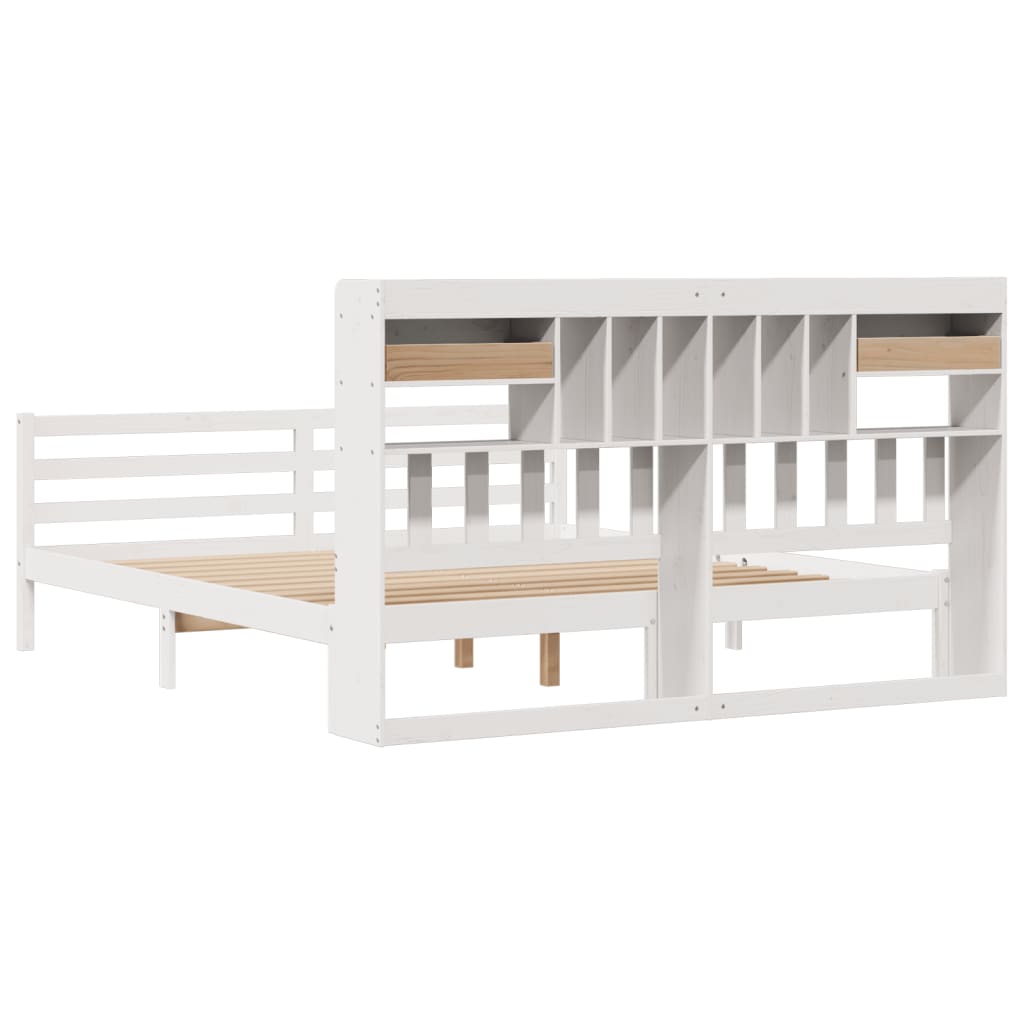 Bookcase Bed without Mattress White 180x200 cm Super King Solid Wood Pine
