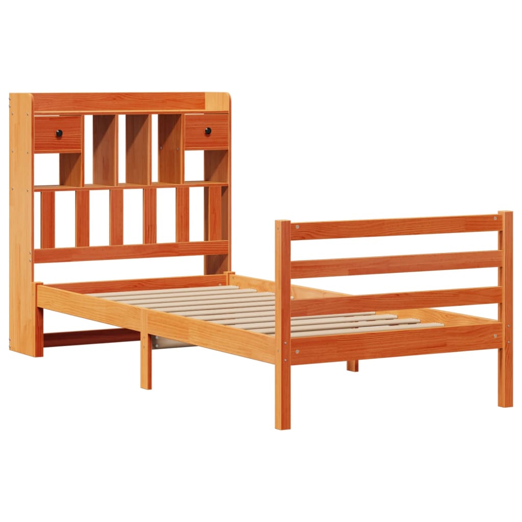 Bookcase Bed without Mattress Wax Brown 100x200cm Solid Wood Pine