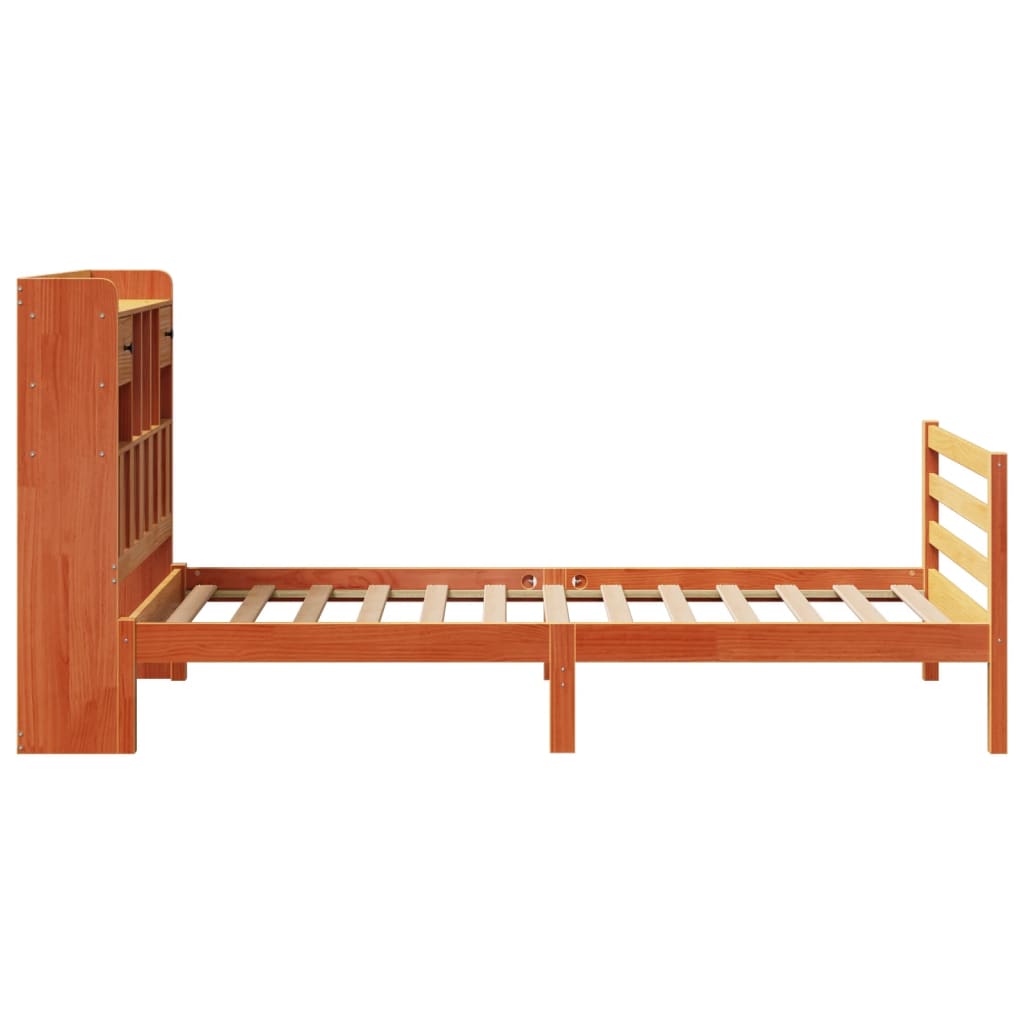 Bookcase Bed without Mattress Wax Brown 100x200cm Solid Wood Pine