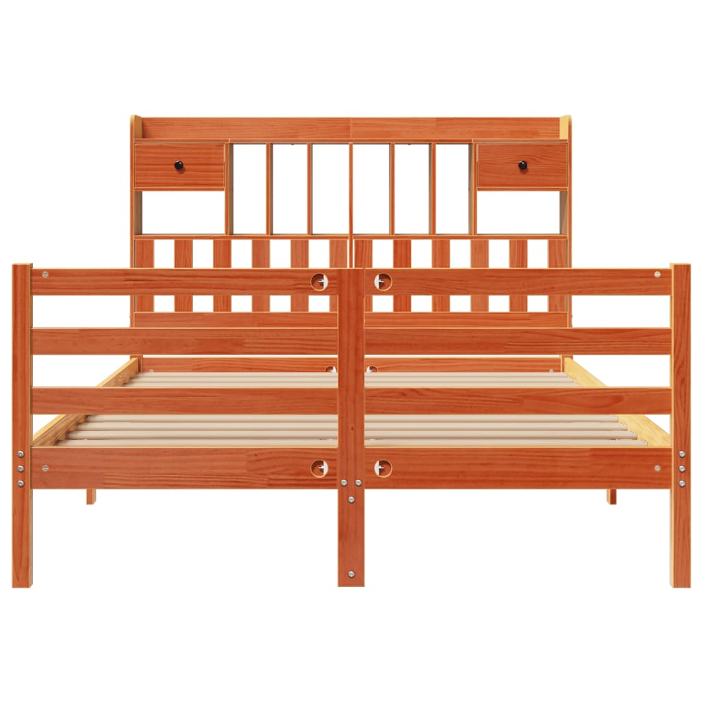Bookcase Bed without Mattress Wax Brown 160x200cm Solid Wood Pine