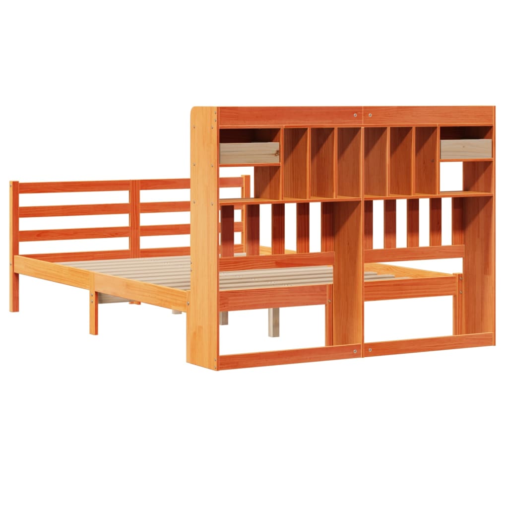 Bookcase Bed without Mattress Wax Brown 160x200cm Solid Wood Pine