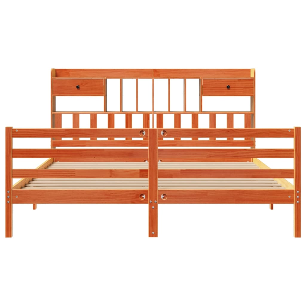 Bookcase Bed without Mattress Wax Brown 180x200 cm Super King Solid Wood Pine