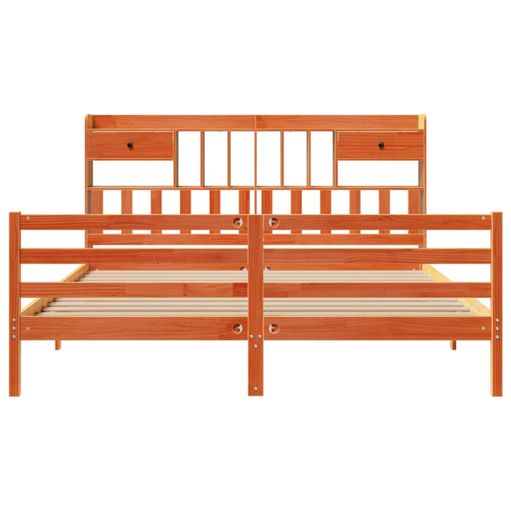 Bookcase Bed without Mattress Wax Brown 200x200cm Solid Wood Pine