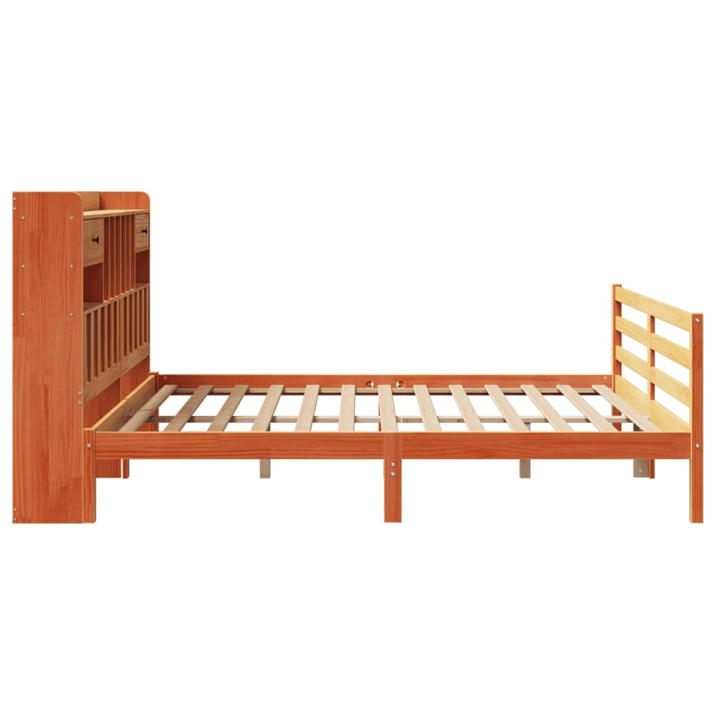 Bookcase Bed without Mattress Wax Brown 200x200cm Solid Wood Pine