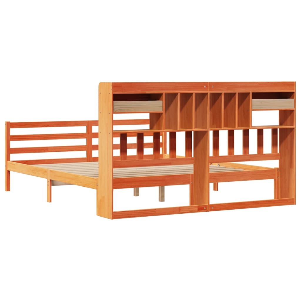 Bookcase Bed without Mattress Wax Brown 200x200cm Solid Wood Pine