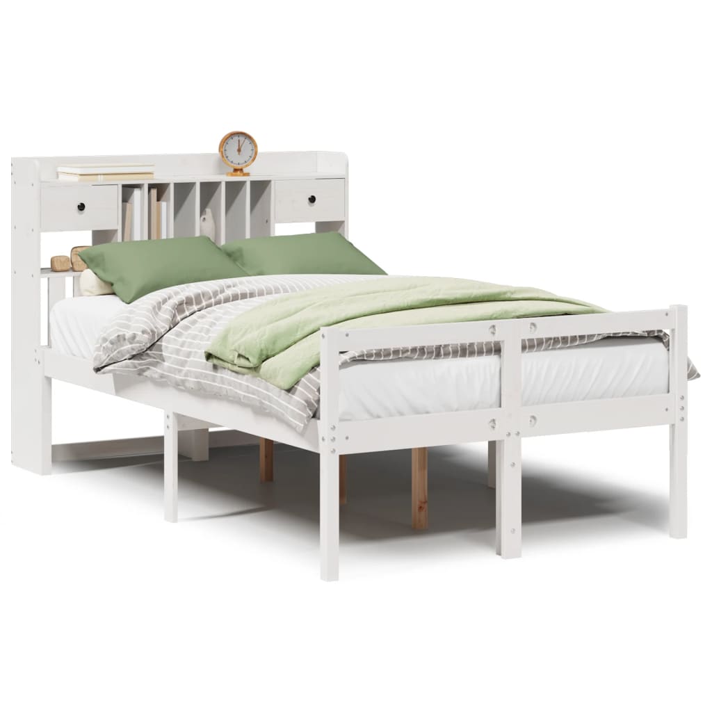 Bookcase Bed without Mattress White 135x190 cm Doouble Solid Wood Pine