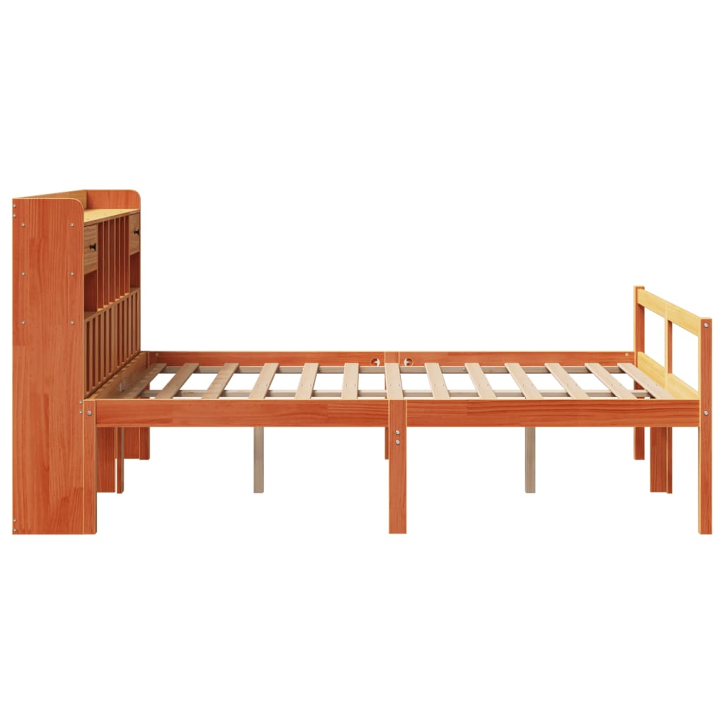 Bookcase Bed without Mattress Wax Brown 150x200 cm King Size Solid Wood Pine