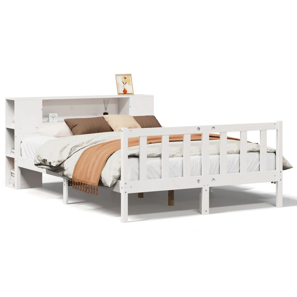 Bookcase Bed without Mattress White 160x200 cm Solid Wood Pine