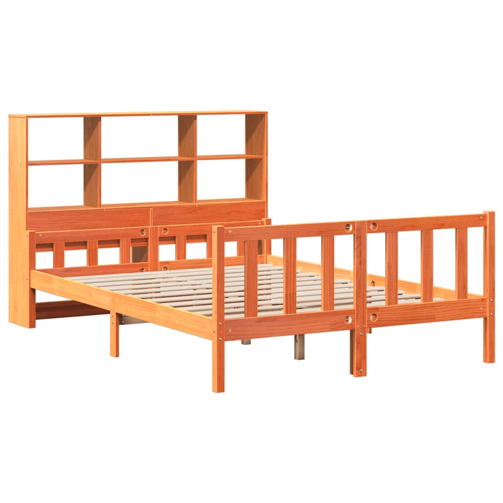 Bookcase Bed without Mattress Wax Brown 150x200 cm King Solid Wood