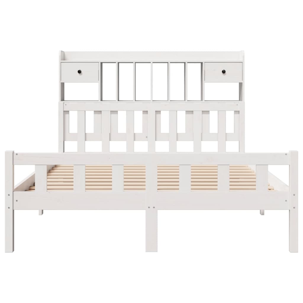 Bookcase Bed without Mattress White 150x200 cm King Size Solid Wood Pine