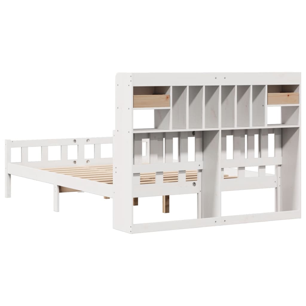 Bookcase Bed without Mattress White 150x200 cm King Size Solid Wood Pine