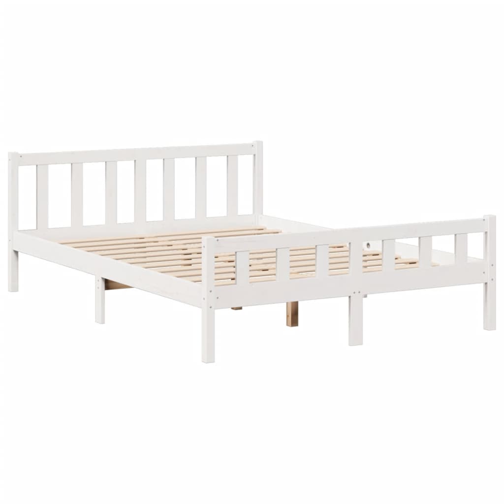 Bookcase Bed without Mattress White 150x200 cm King Size Solid Wood Pine