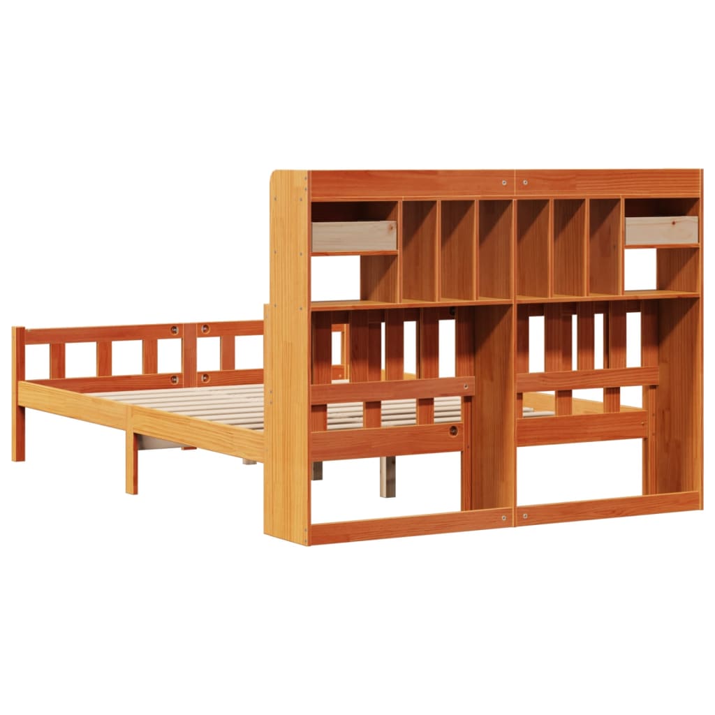 Bookcase Bed without Mattress Wax Brown 160x200cm Solid Wood Pine