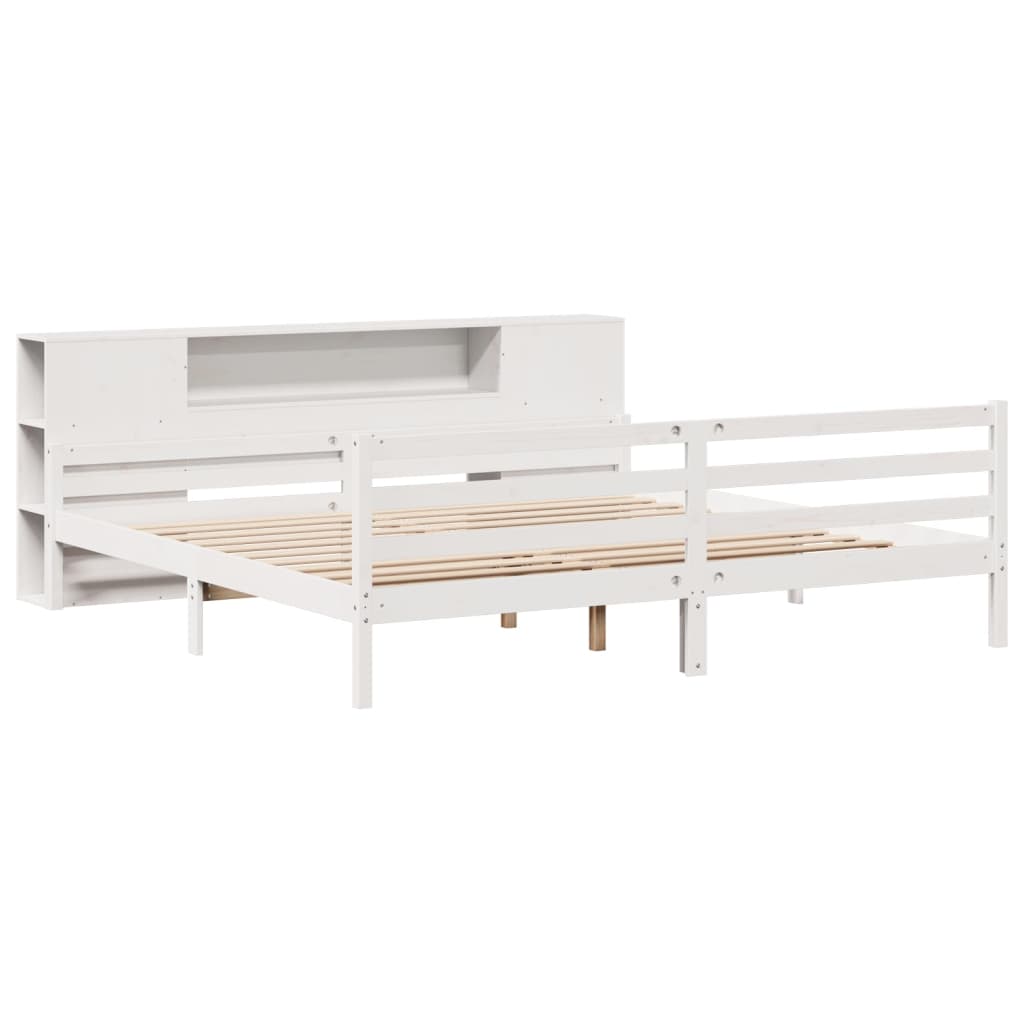 Bookcase Bed without Mattress White 180x200 cm Super King Solid Wood Pine