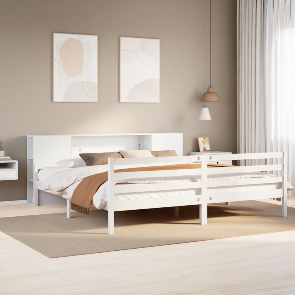 Bookcase Bed without Mattress White 180x200 cm Super King Solid Wood Pine