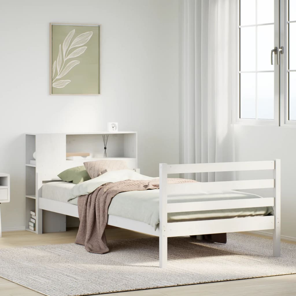 Bookcase Bed without Mattress White 100x200 cm Solid Wood Pine