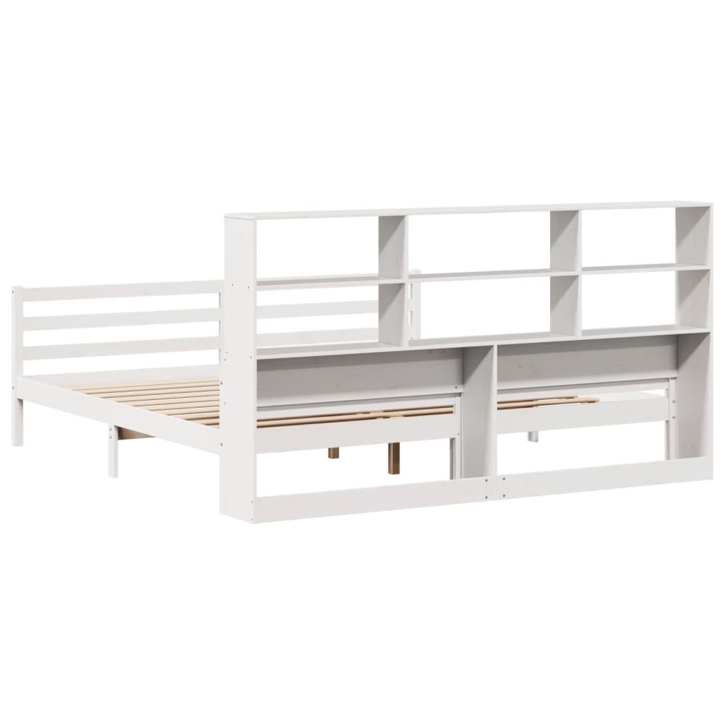 Bookcase Bed without Mattress White 180x200 cm Super King Solid Wood Pine