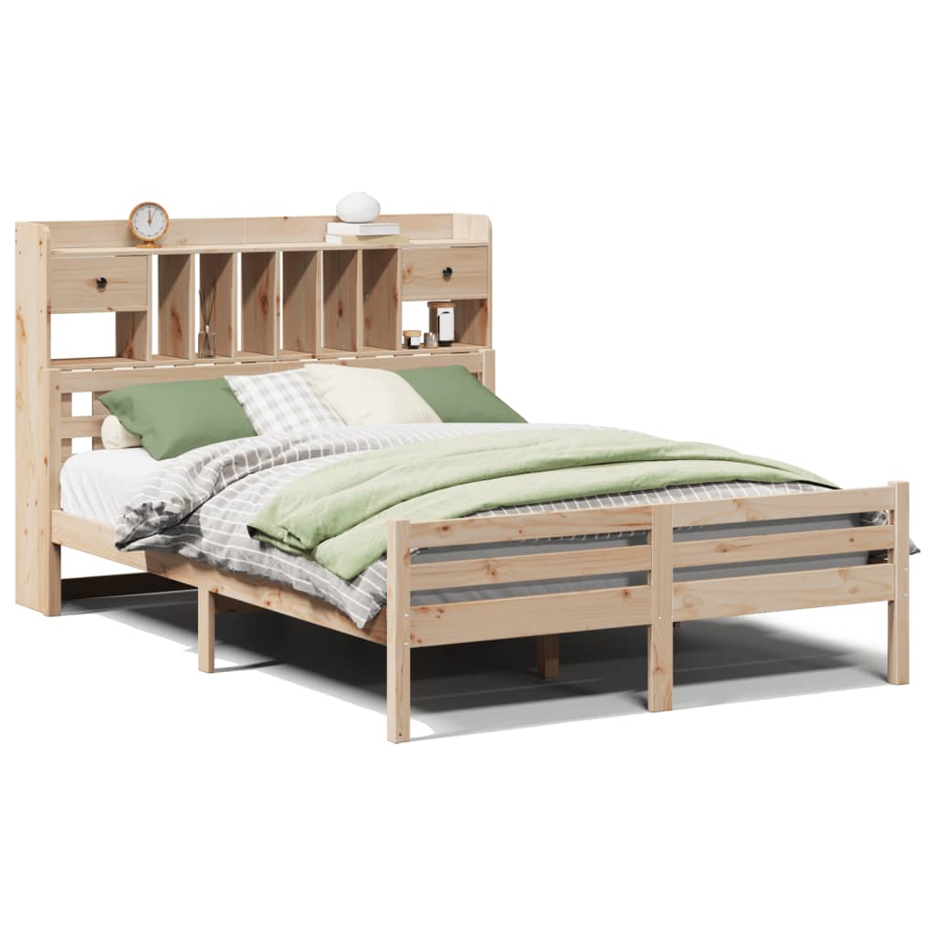 Bookcase Bed without Mattress 140x190cm Solid Wood Pine