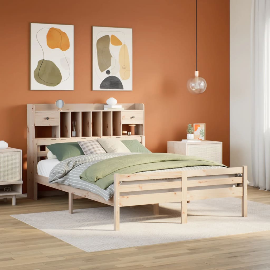 Bookcase Bed without Mattress 140x190cm Solid Wood Pine