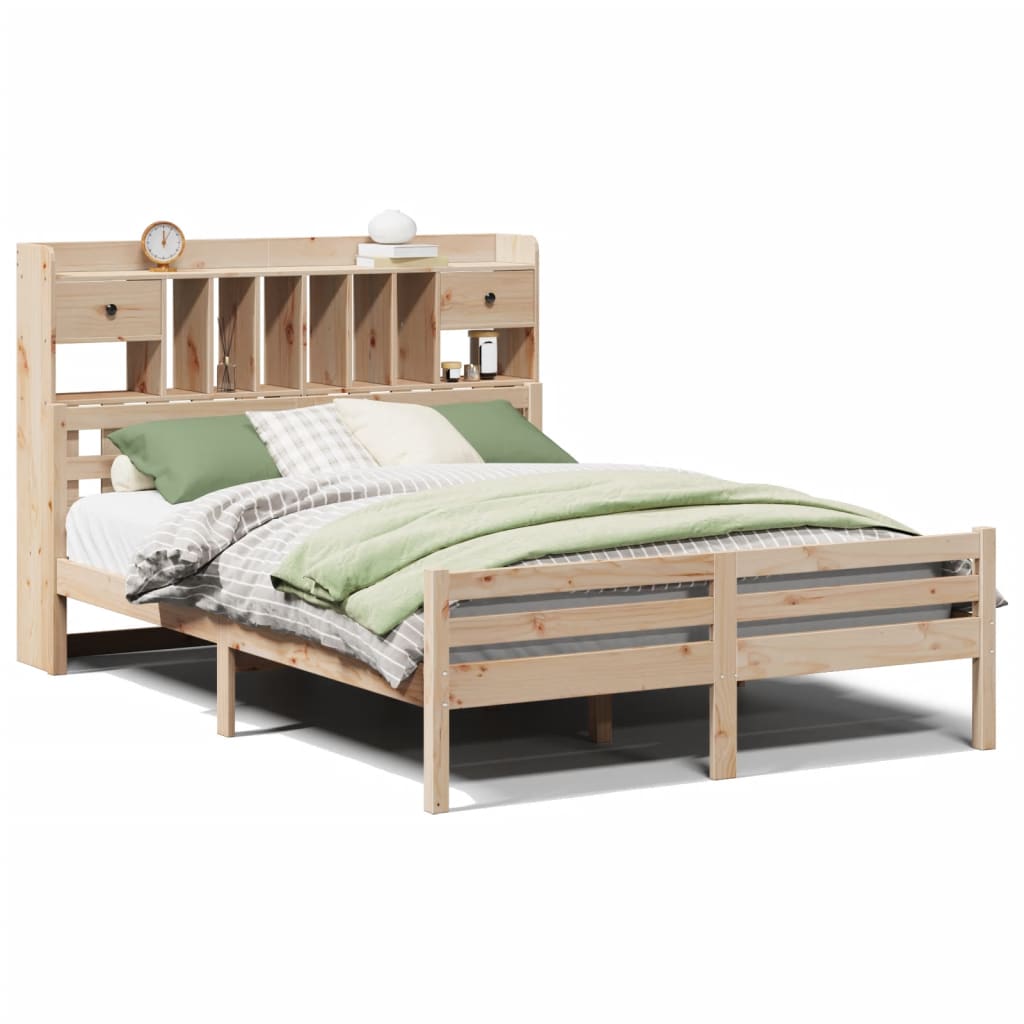 Bookcase Bed without Mattress 140x200cm Solid Wood Pine