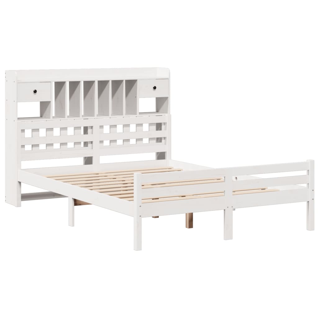Bookcase Bed without Mattress White 140x200cm Solid Wood Pine