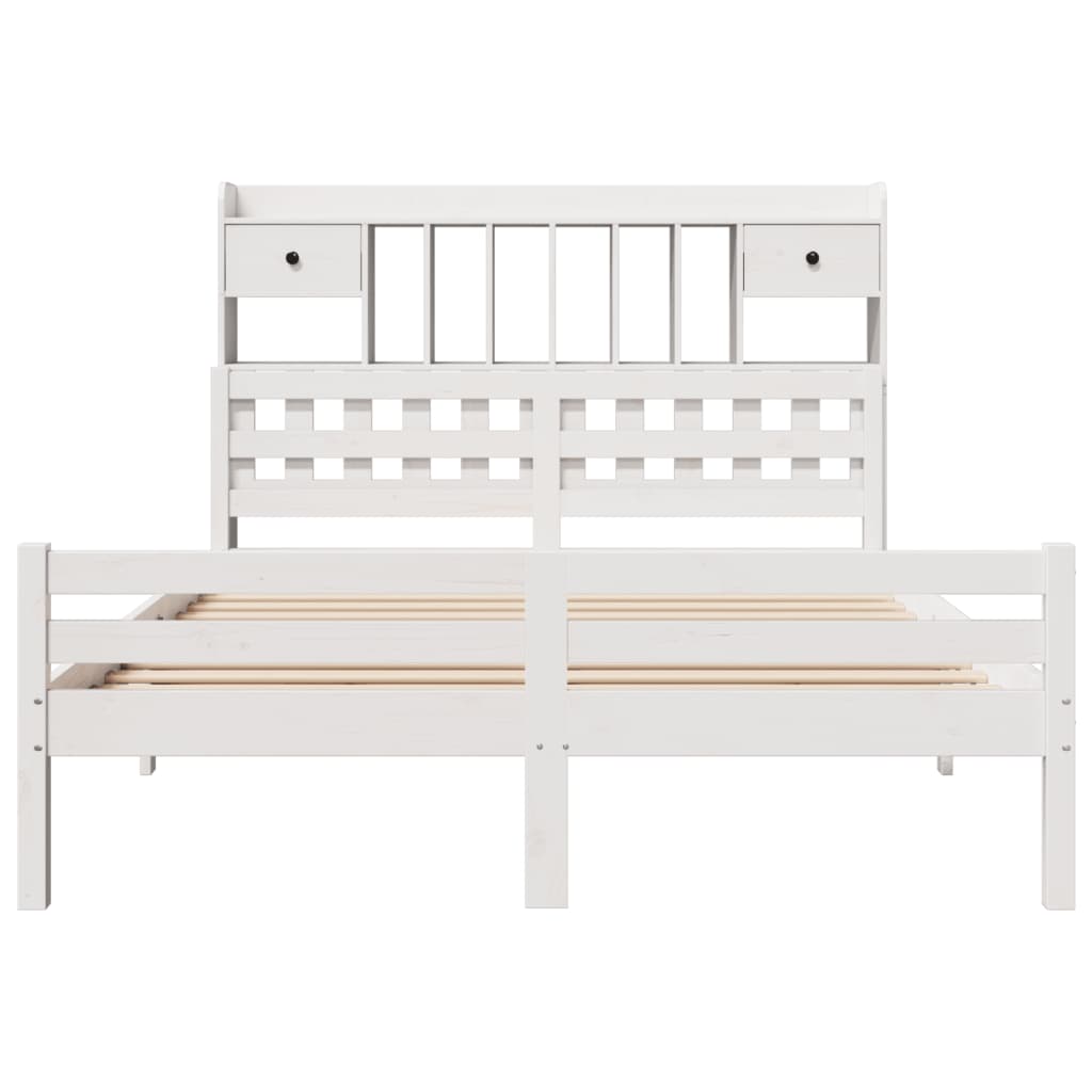 Bookcase Bed without Mattress White 140x200cm Solid Wood Pine