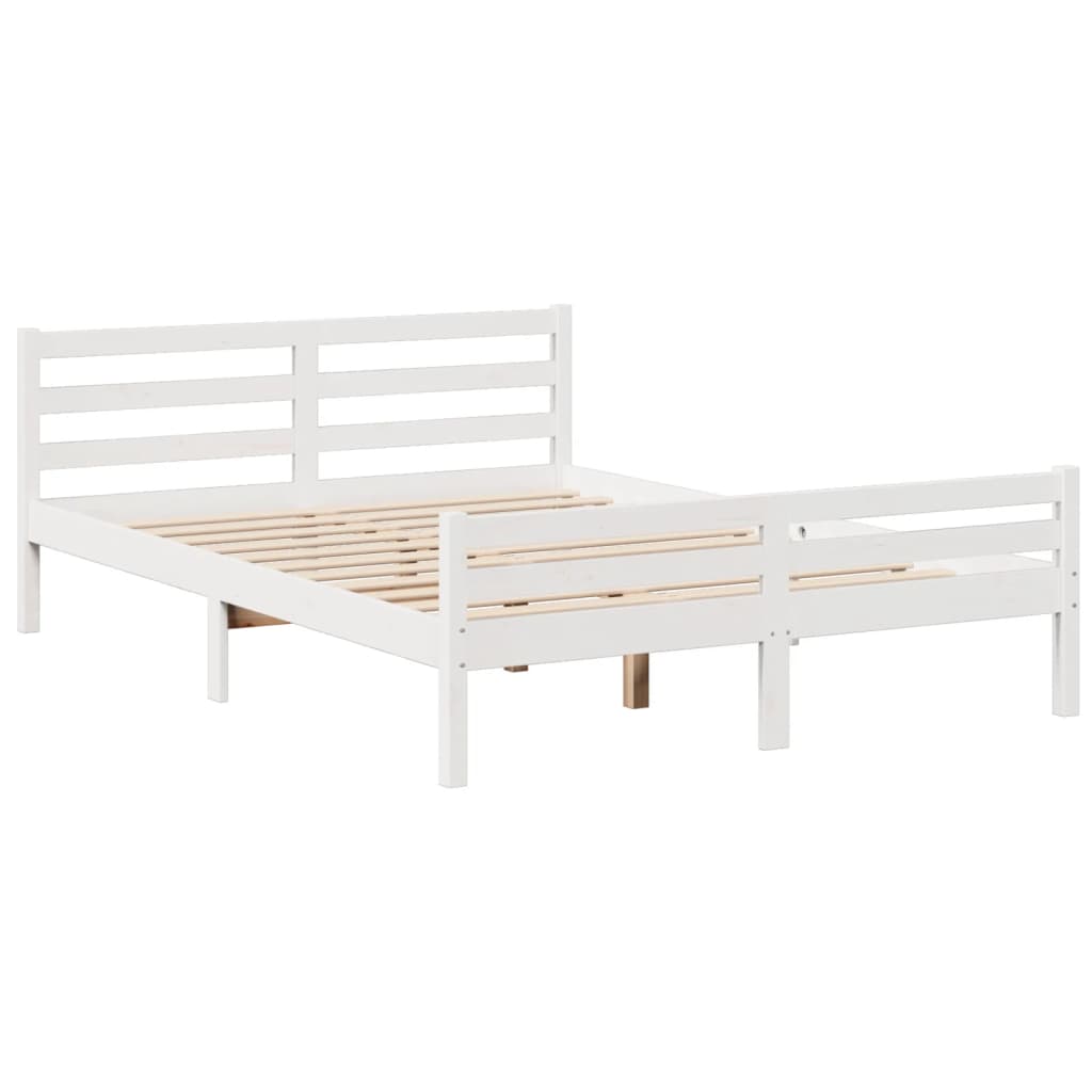 Bookcase Bed without Mattress White 150x200 cm King Size Solid Wood Pine