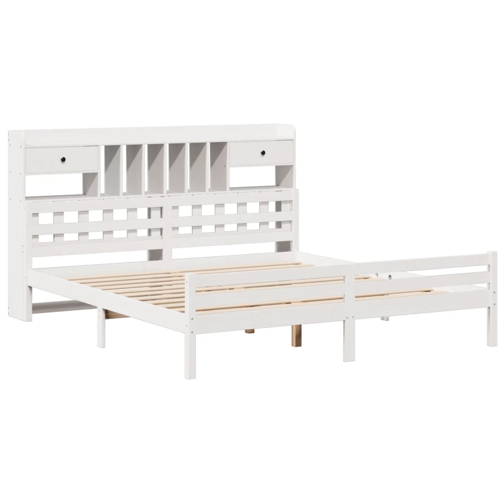 Bookcase Bed without Mattress White 180x200 cm Super King Solid Wood Pine