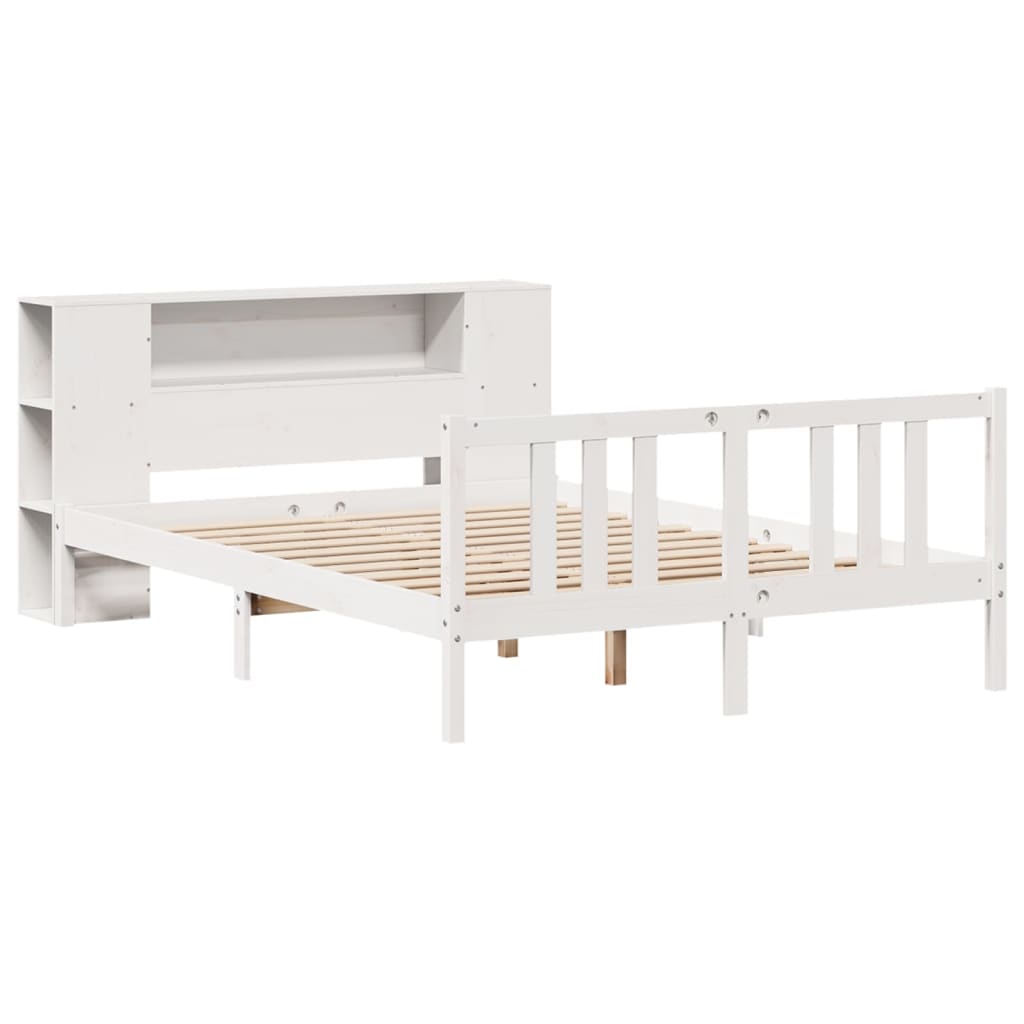 Bookcase Bed without Mattress White 140x200cm Solid Wood Pine