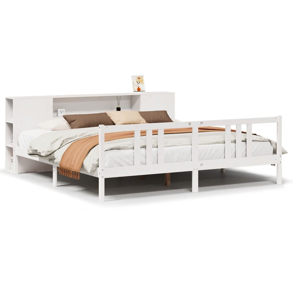 Bookcase Bed without Mattress White 200x200cm Solid Wood Pine