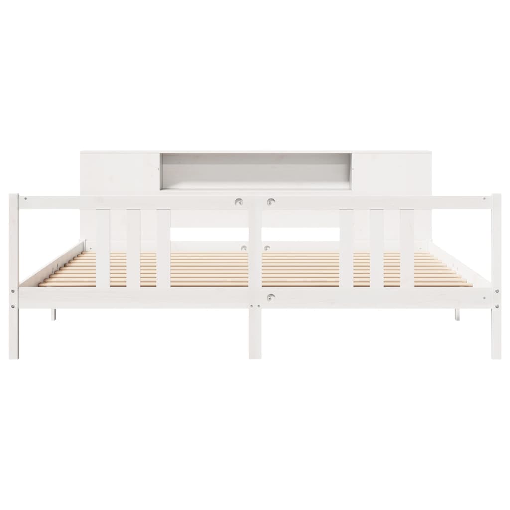 Bookcase Bed without Mattress White 200x200cm Solid Wood Pine