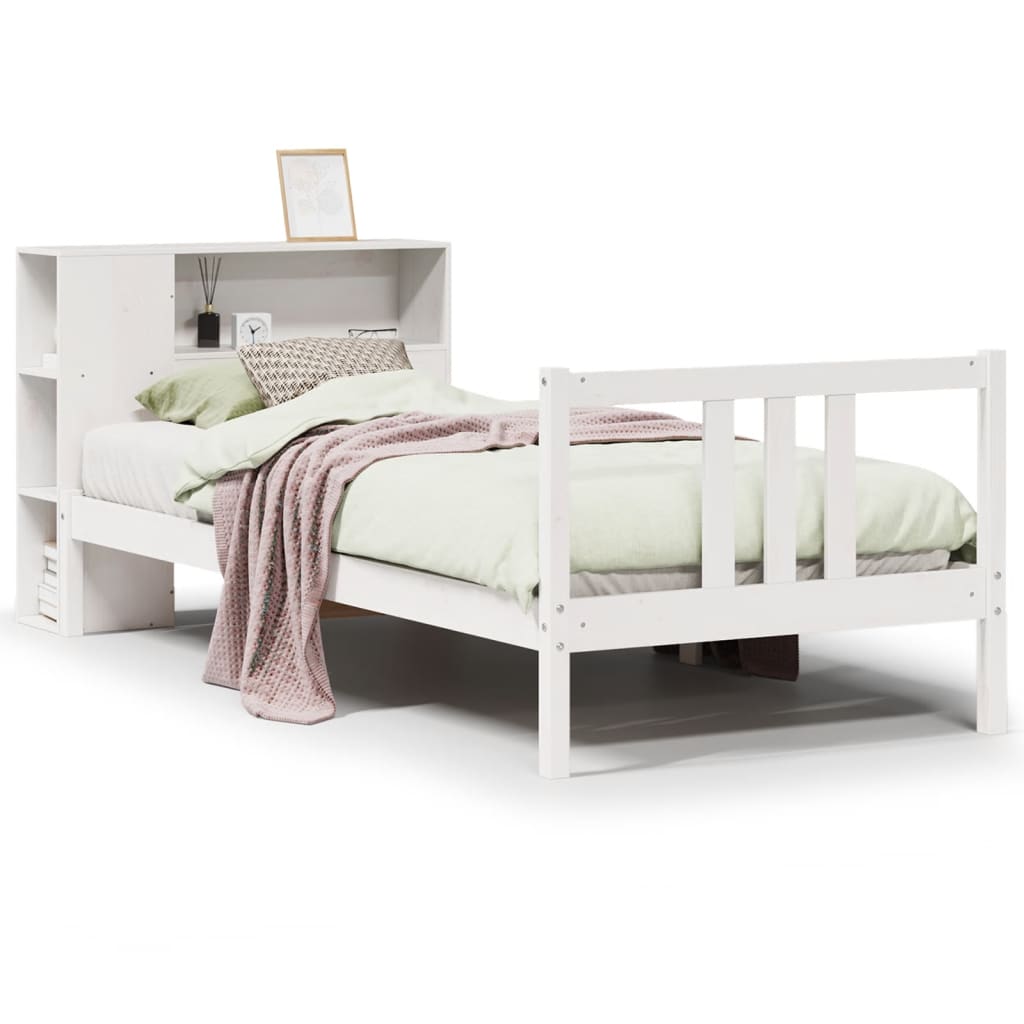 Bookcase Bed without Mattress White 90x200cm Solid Wood Pine