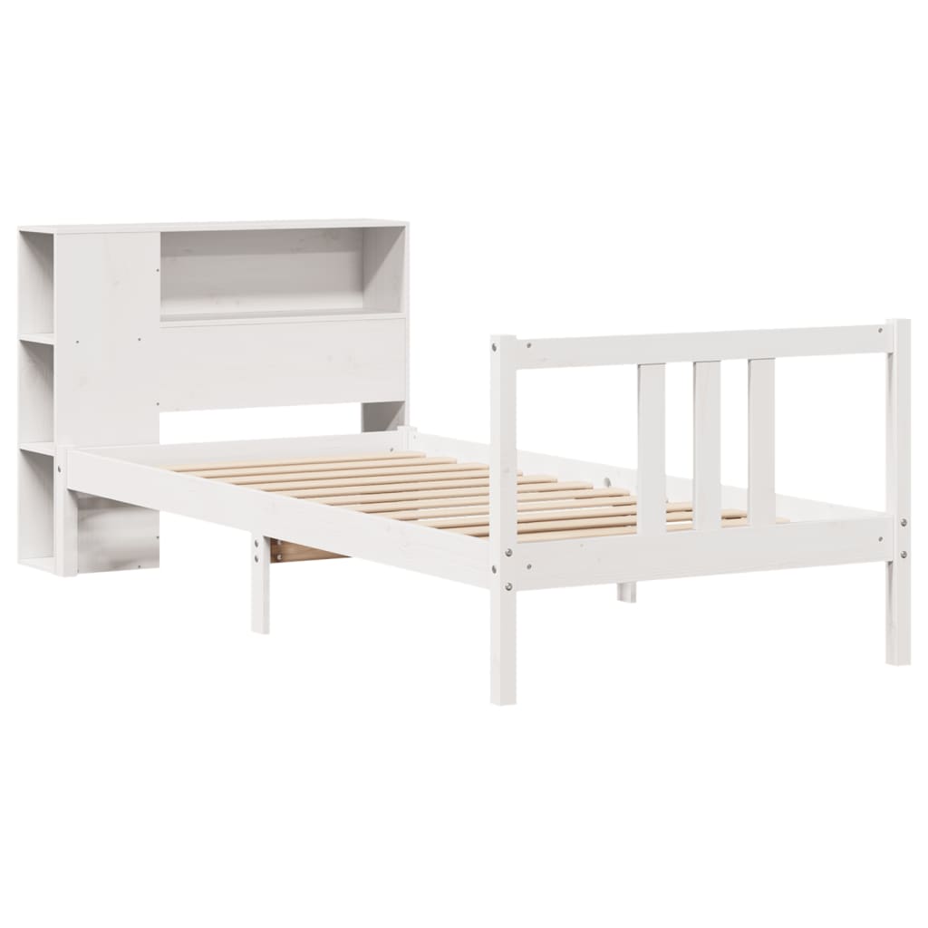 Bookcase Bed without Mattress White 90x200cm Solid Wood Pine