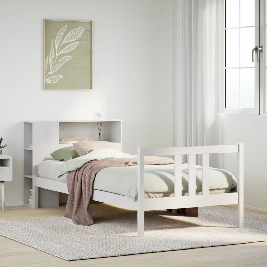 Bookcase Bed without Mattress White 90x200cm Solid Wood Pine