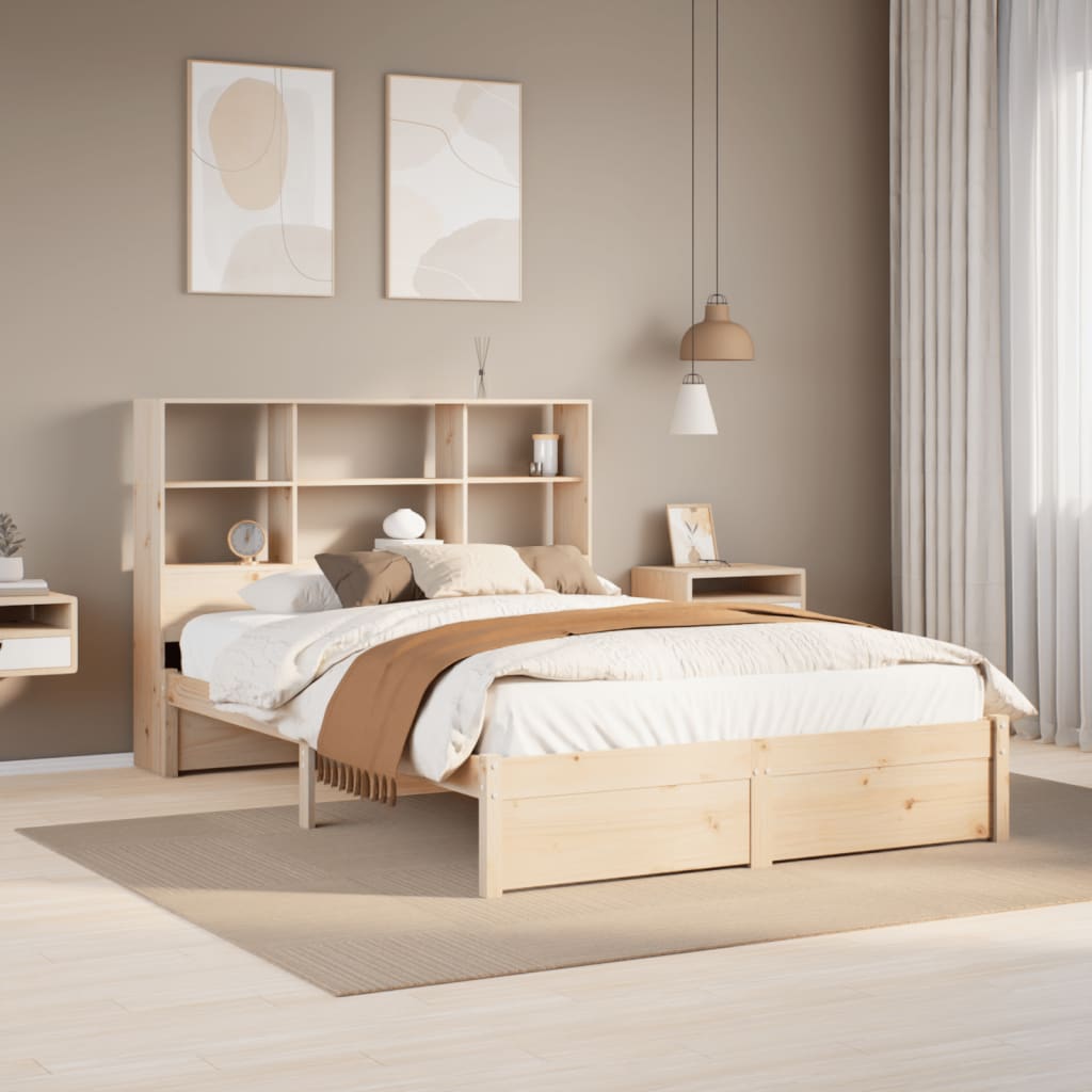 Bookcase Bed without Mattress 140x190cm Solid Wood Pine