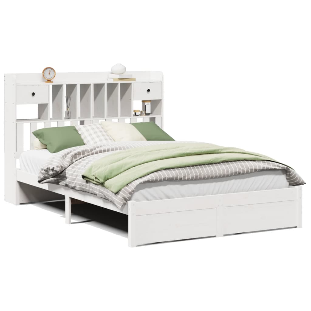 Bookcase Bed without Mattress White 140x190cm Solid Wood Pine