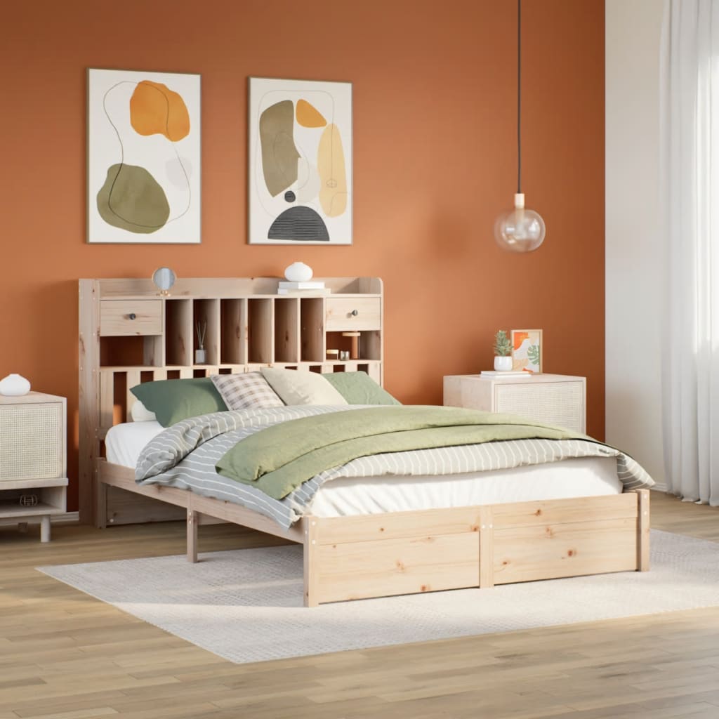 Bookcase Bed without Mattress 140x200cm Solid Wood Pine