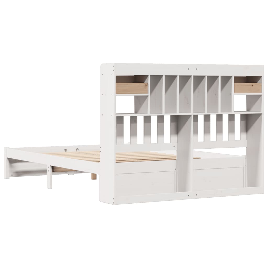 Bookcase Bed without Mattress White 140x200cm Solid Wood Pine