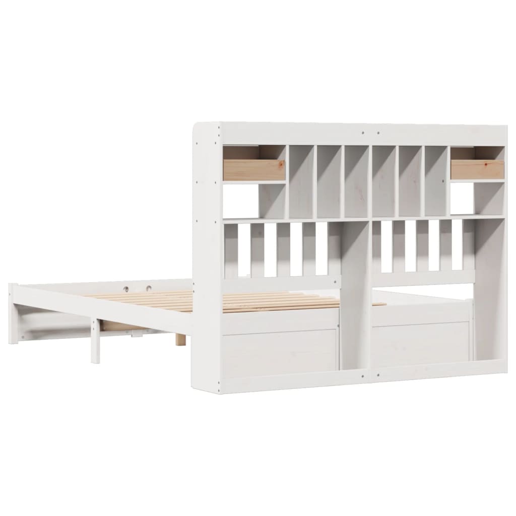 Bookcase Bed without Mattress White 150x200cm King Size Solid Wood Pine