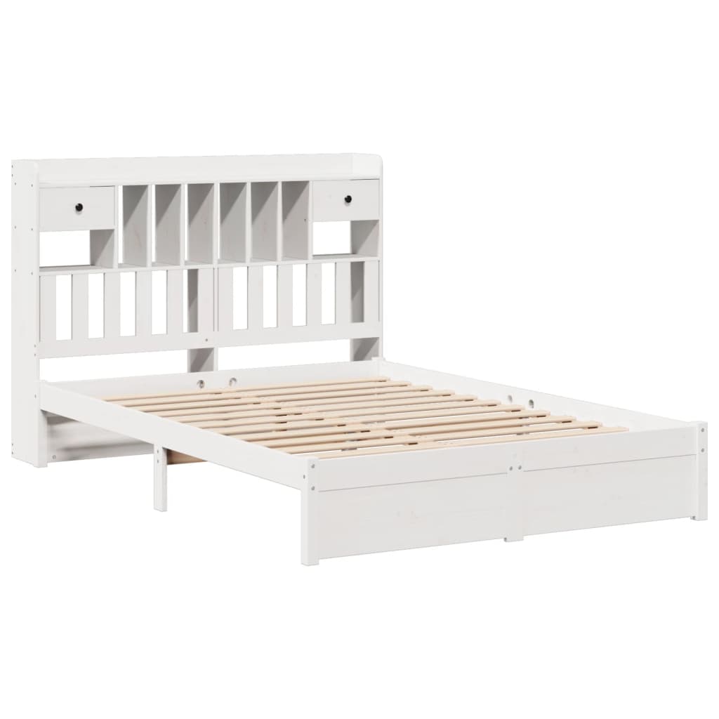 Bookcase Bed without Mattress White 160x200cm Solid Wood Pine