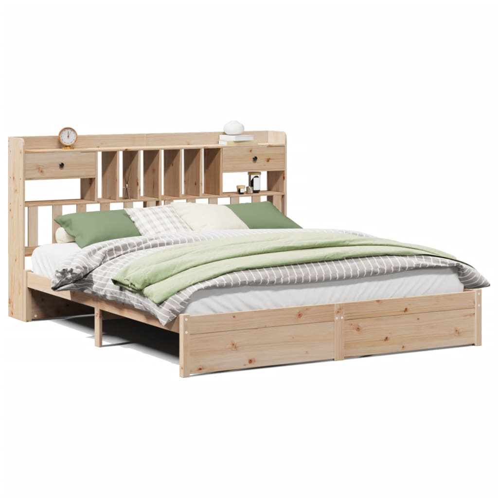 Bookcase Bed without Mattress 180x200cm Super King Solid Wood Pine