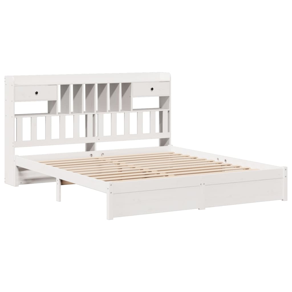 Bookcase Bed without Mattress White 180x200cm Super King Solid Wood Pine