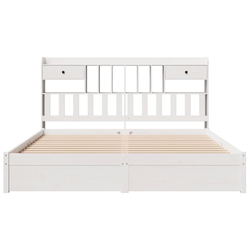 Bookcase Bed without Mattress White 180x200cm Super King Solid Wood Pine