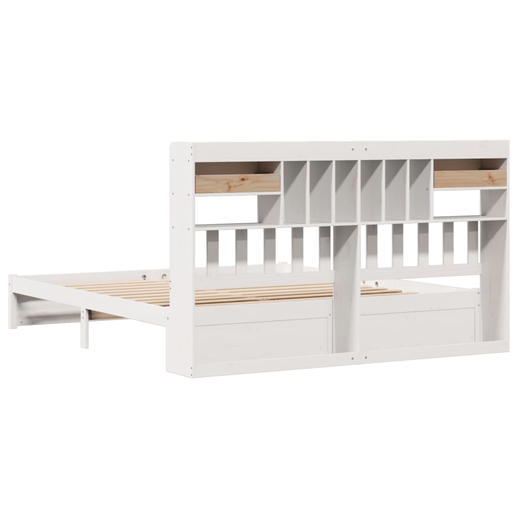 Bookcase Bed without Mattress White 180x200cm Super King Solid Wood Pine