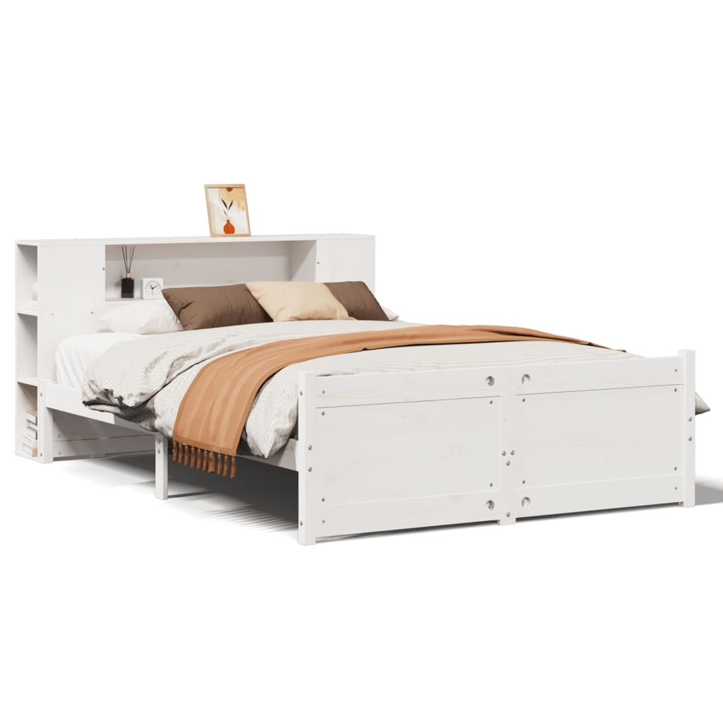 Bookcase Bed without Mattress White 140x190cm Solid Wood Pine