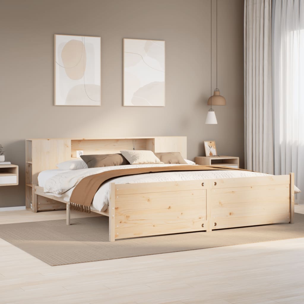 Bookcase Bed without Mattress 180x200cm Super King Solid Wood Pine