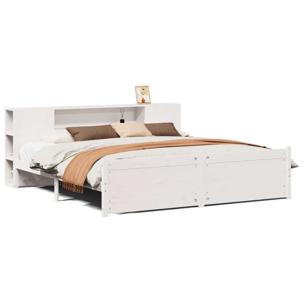 Bookcase Bed without Mattress White 180x200cm Super King Solid Wood Pine