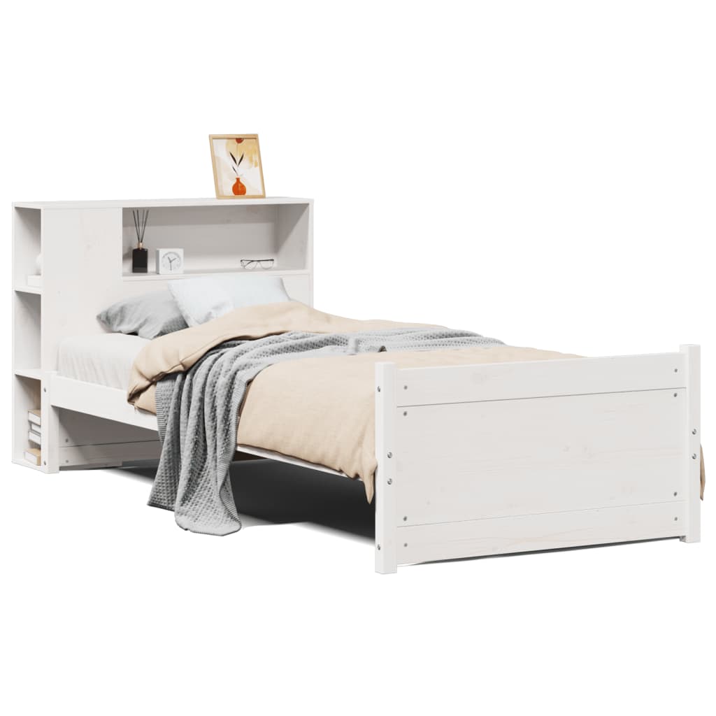 Bookcase Bed without Mattress White 75x190cm Small Single Solid Wood Pine